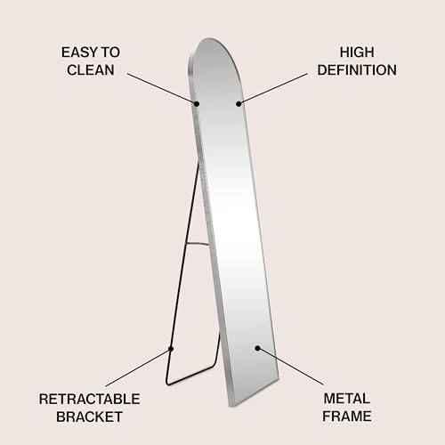 JONATHAN Y Adrian Arched Full Length Mirror 16" x 59" Metal Frame, Nickel - color: Nickel
