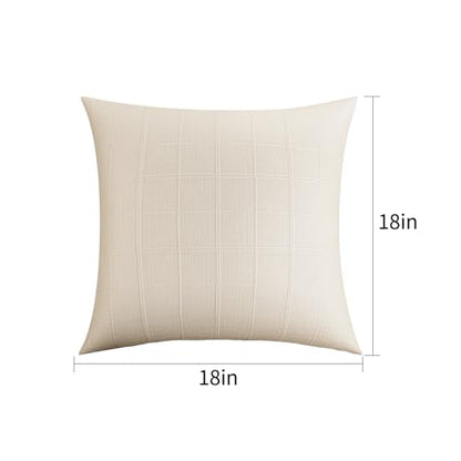 Linen Plaid Checkered Throw Pillow Covers, Beige, 18x18, Set of 2 - color: Beige, size: 18" x 18" (Pack of 2)