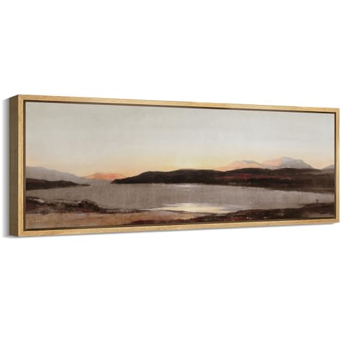 MUDECOR Large Framed Canvas Print Wall Art Tranquil Lake at Sunset Soft Tones Antique Retro Fine Art Illustrations Decorative Colorful Multicolor for Bedroom - 60"x20" - color: A01-2401-irs34, size: 60"L x 20"W