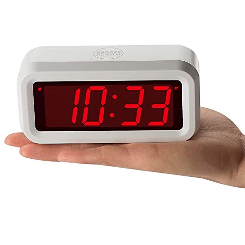Digital Alarm Clock Battery Operated with LED Display for Bedrooms, Long Battery Life for 12 Months, 3 Brightness Adjustable, 12/24 Hour, Snooze, White Case with Red Digits - color: White-red