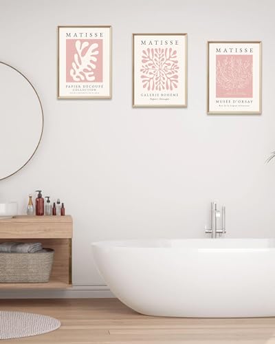 Framed Matisse Pink Wall Art Set of 3, Abstract Canvas Prints - color: Framed Matisse Pink, size: 16"L x 12"W