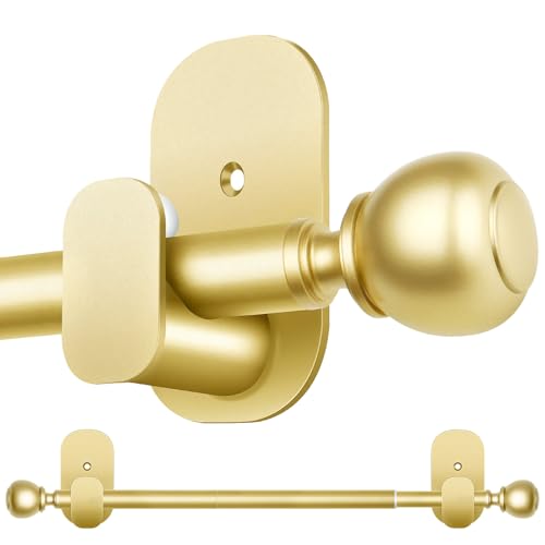 USFOOK Gold Curtain Rods No Drilling 16 to 30 Inch, Adhesive Window Rod - color: Gold, size: 16-30"