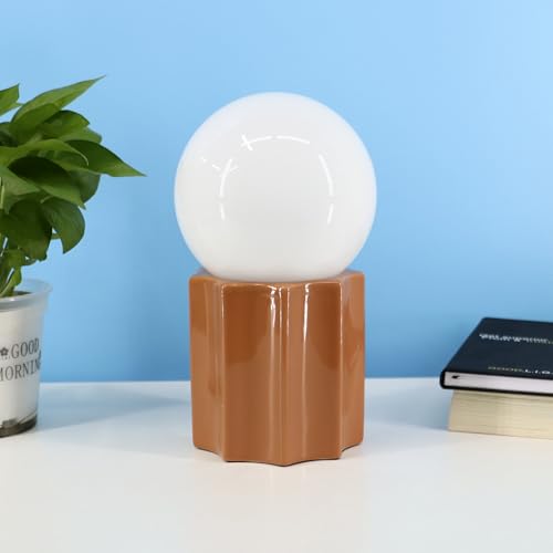 Modern Ceramics Table Lamp, Khaki Base Desk Lamp, White Jade Round Ball Glass Accent Table Lamp for Living Room Bedroom Bedside Nightstand House Office Home Reading - color: Khaki Ceramic