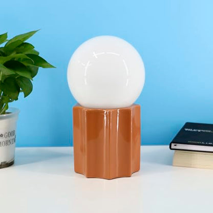 Modern Ceramics Table Lamp, Khaki Base Desk Lamp, White Jade Round Ball Glass Accent Table Lamp for Living Room Bedroom Bedside Nightstand House Office Home Reading - color: Khaki Ceramic