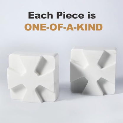 Decorative Square Marble Bookends for Heavy Books – Unique Book Ends for Shelves – Modern Aesthetic Book Holder/Stopper with Non-Slip Pads for Chic Home, Office, or Library Decor, White - style: Square-White