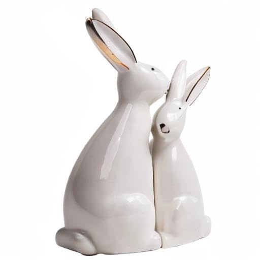 HAUCOZE 2pcs Rabbit Statue Animal Figurine Gift Modern Home Decor 7.5 Inch
