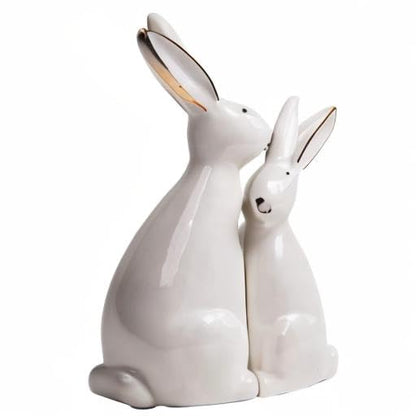 HAUCOZE 2pcs Rabbit Statue Animal Figurine Gift Modern Home Decor 7.5 Inch