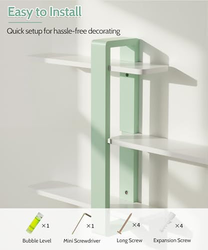 SUMGAR Floating Shelves for Wall Green, 3 Tier Adjustable Large Shelf Unit - color: Mint Green&white, size: 3 Tier 19.6in
