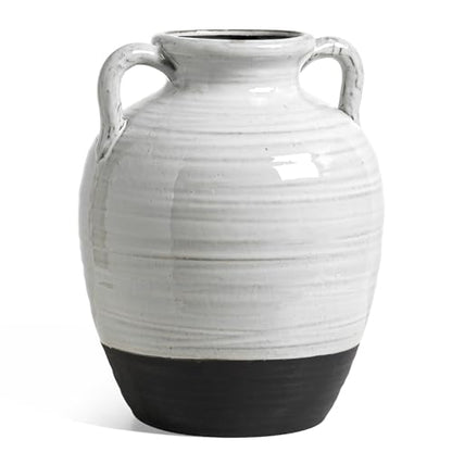 Large White Ceramic Vase with 2 Handles, 11.3 Inch, Farmhouse Rustic - color: Winnie - Aurora White, size: L(10.8"-11.8")