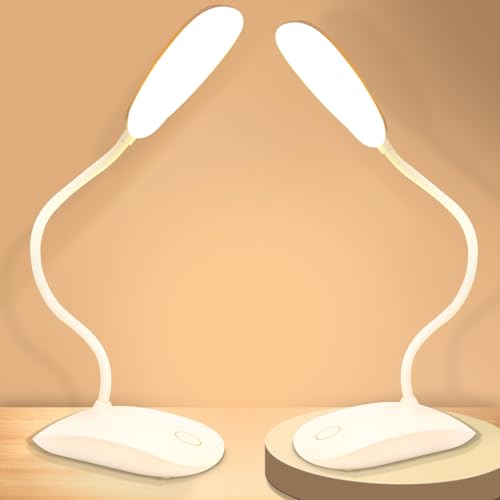 Portable Battery Powered Desk Lamp Small Rechargeable LED Table Light - color: White (2PACK)