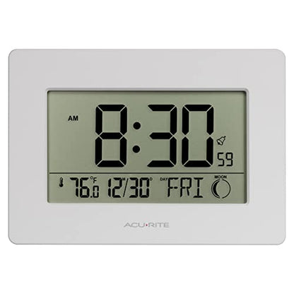 AcuRite Wireless Digital Wall/Tabletop Clock with 4 Interchangeable Plastic Frames - Stainless Steel, Bamboo, Matte Black, and Matte White – with Date, Indoor Temperature, and Moon Phase (75439) - size: (Pack of 1)