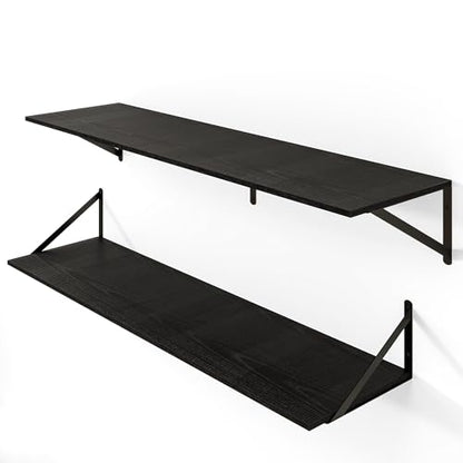 Heimlove 44W x 12D Deep Floating Shelves Set of 2 Black - color: Black With Black Metal Bracket, size: 44Wx12Dx5.8H