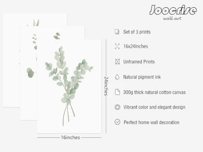 Sage Green Botanical Wall Art Deor Eucalyptus Leaf Pictures Plant Prints - color: Botanical Art, size: 16x24 Inch Unframed