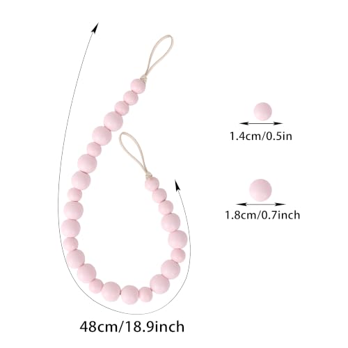 Boho Wood Bead Curtain Tiebacks Curtain Holdbacks with Hooks - color: Pink