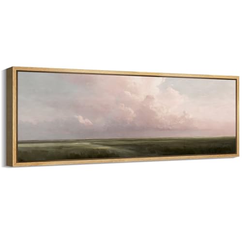 MUDECOR Large Framed Canvas Print Wall Art Sunset Clouds Over the Grasslands Antique Retro Fine Art Illustrations Decorative Colorful for Bedroom - 60"x20" - color: AB04-2508-YUK11, size: 60"L x 20"W