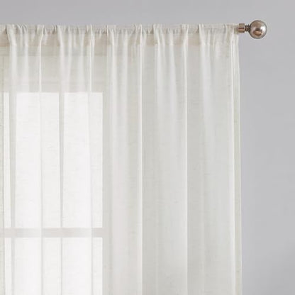 FMFUNCTEX Beige Linen Sheer Curtains, 108 Inches, 2 Panels for Bedroom - color: Rod Pocket| Natural, size: 52"W x 108"L (Pack of 2)