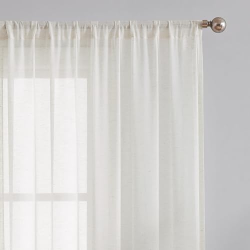 FMFUNCTEX Beige Linen Sheer Curtains, 96 Inches, 2 Panels for Bedroom - color: Rod Pocket| Natural, size: 52"W x 96"L (Pack of 2)