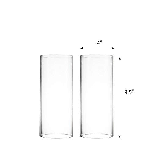 CYS EXCEL 2 PCS (H:10" D:4") Open Ended Glass Hurricane Candleholder Tube Shade | Open Flame Candle Chimney Tube Cover | Bottomless Cylinder - size: 4" wide x 9.5" tall