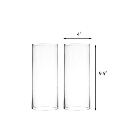 CYS EXCEL 2 PCS (H:10" D:4") Open Ended Glass Hurricane Candleholder Tube Shade | Open Flame Candle Chimney Tube Cover | Bottomless Cylinder - size: 4" wide x 9.5" tall