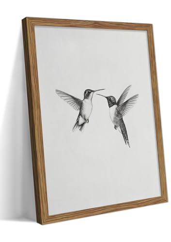 Vintage Wall Art Framed Hummingbird Canvas Print, Modern Farmhouse Birds Wall Decor, Living Room Sketch Painting Picture, Minimalist Black and White Bird Bedroom Decor – 8x10 inch - color: Minimalist Bird, size: 10"L x 8"W