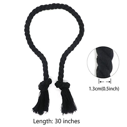 4 Pack Curtain Ties, Outdoor Curtain Tiebacks Rope for Patio Gazebo Pergola Cabana, Natural Cotton Curtain Holders, Village Rural Rustic Farmhouse Curtain Holdbacks for Drapery, Black - color: Black Rope 4 Pack