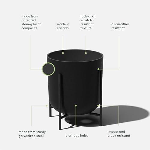 Veradek Mason Series Raised Lima Planter - Round Planter with Stand - color: Black, size: 15 inch