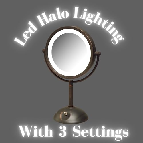 JERDON Tabletop Makeup Mirror with Lights - 1X/8X Magnification - Bronze 8.5" Vanity Mirror - Model HL8808BZL - color: Bronze
