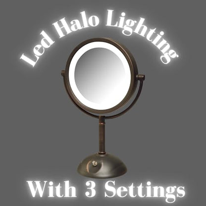 JERDON Tabletop Makeup Mirror with Lights - 1X/8X Magnification - Bronze 8.5" Vanity Mirror - Model HL8808BZL - color: Bronze