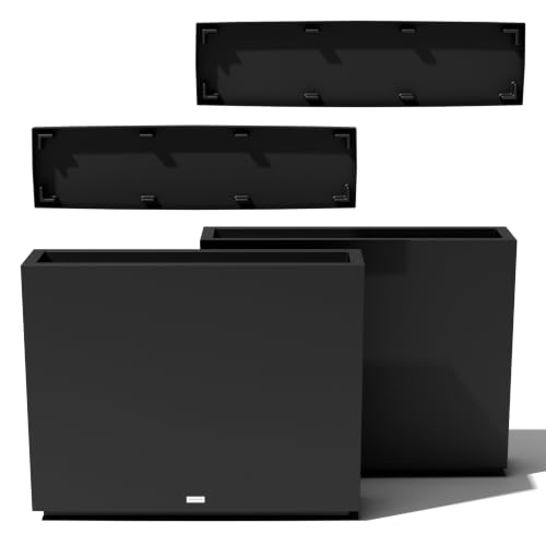 Veradek Block Series Span Planter & Drip Tray - Rectangular Outdoor Planter - color: Black, size: Medium - 2 pack with saucers