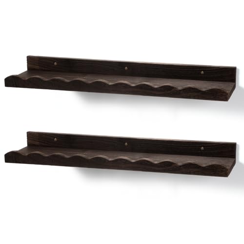 Suzile 2 Pcs Scalloped Floating Wall Shelves,23",Dark Brown - color: Carbonized Brown, size: 23"