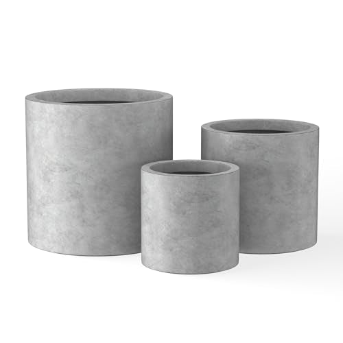 Kante Set of 3 Pale Gray Concrete Cylinder Planters 15.8" 12.9" 9.8" Dia - color: Natural Concrete, size: 9.8",12.6",15.7" Dia