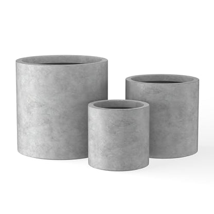 Kante Set of 3 Pale Gray Concrete Cylinder Planters 15.8" 12.9" 9.8" Dia - color: Natural Concrete, size: 9.8",12.6",15.7" Dia