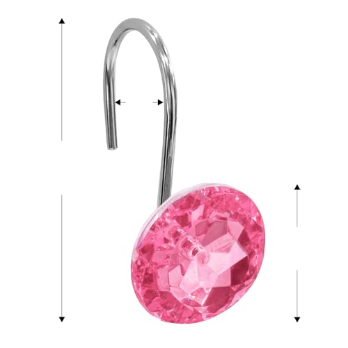 Crystal Diamond Round Shower Curtain Hooks Rings for Bathroom,Pink,12PCS - color: Pink