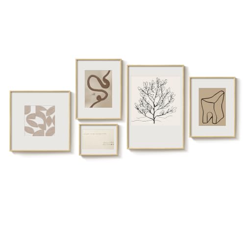 Large Framed Abstract Neutral Canvas Wall Art for Living Room, 5 Piece - color: Neutral, size: 8x10x1Pcs+12x16x2Pcs+16x16x1Pcs+16x24x1Pcs