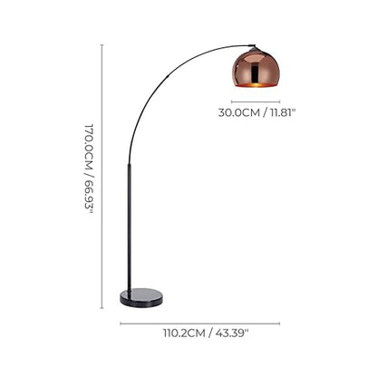 Teamson Home Arquer 66.93" Arc Floor Lamp for Living Rooms, Home Offices, Dining Rooms, Bedrooms with Faux Black Marble Base and Rose Gold Bell Shade - color: Rose Gold