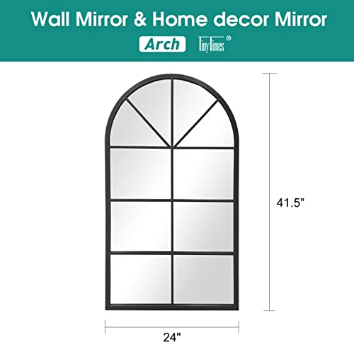 42"x 24" Arched Mirror, Window Wall Mirror, Vanity Mirrors, Metal Framed, Arched-Top Farmhouse Mirrors, Rustic Decorative Mirror (Black) - color: Window Mirror-black, size: 42"L x 24"W