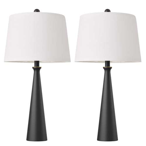 Oneach 25.75" Modern Table Lamp for Bedroom Set of 2, USB C Port, Black - color: Satin Black