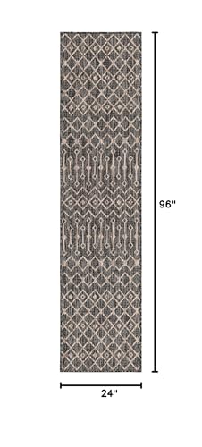 Unique Loom Outdoor Trellis Collection Area Rug - Tribal Trellis (2' x 8' Runner, Charcoal Gray/ Natural) - color: Charcoal Gray/Natural, size: 2' x 8' (Rectangular)