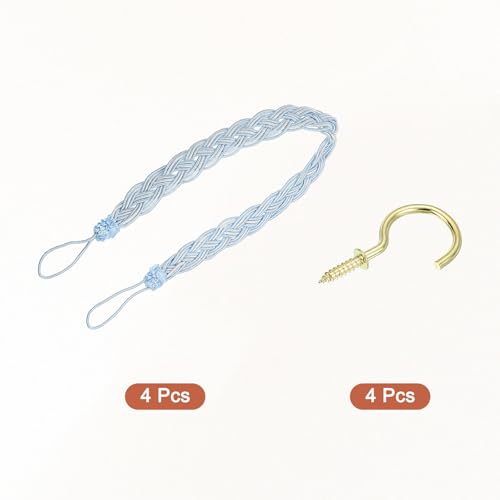 uxcell 4Pcs Curtain Tiebacks, 58cm/23 Braided Drapery Holdback Holder Decorative Rope Tie Back, Light Blue/Mixed Silver - color: Light Blue