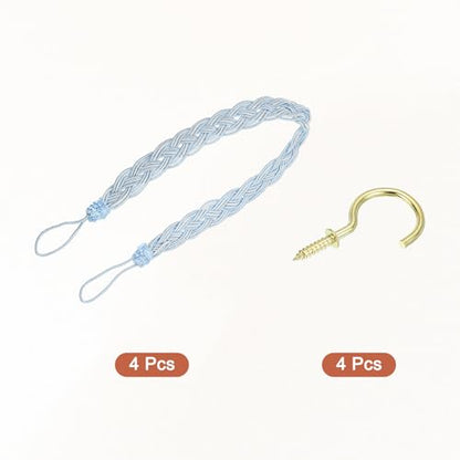 uxcell 4Pcs Curtain Tiebacks, 58cm/23 Braided Drapery Holdback Holder Decorative Rope Tie Back, Light Blue/Mixed Silver - color: Light Blue