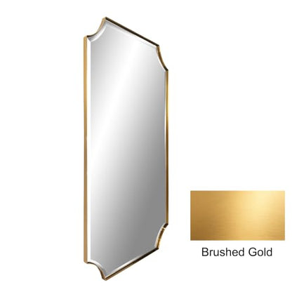 POZINO 48"x18" Premium Brushed Gold Rectangle Wall Mirror with Beveled Edge - color: Brushed Gold Scalloped, size: 48"L x 18"W