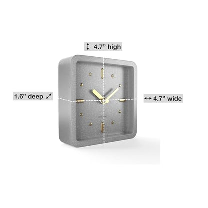 Driini Small Square Modern Desk Clock – Silent Analog, Gray and Gold - color: Cement