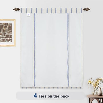 DriftAway Farmhouse Double Layer Linen Blackout Tie Up Curtains Thermal Insulated Vertical Striped Fully Lined Balloon Roman Shade Bathroom Window Adjustable Rod Pocket 39 Inch by 55 Inch Navy - color: Navy Blue, size: 39"W x 55"L (Pack of 1)