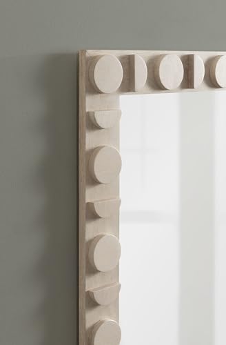 Kate and Laurel Lunara Boho Rectangle Wood Wall Mirror, 24 x 35, Bleached Wood, Coastal Light Wooden Rectangular Bathroom Mirror for Over Sink with Geometric Detailing - color: White