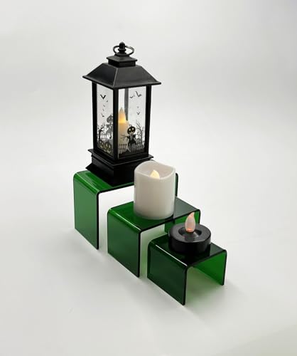 Tiered Acrylic Display Risers – 3pc Set (2", 3", 4") Cube Stands for Crafts, Collectibles & Decor (Dark Green) - color: Dark Green