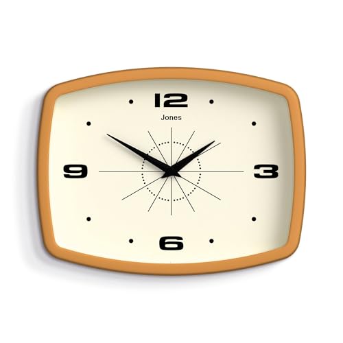 JONES CLOCKS® Movie wall Clock | Rectangular Retro Clock | 10" | Yellow - color: Mustard Yellow