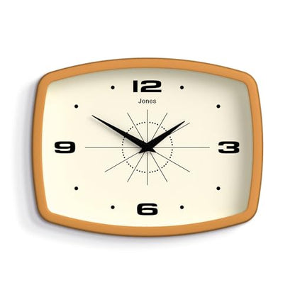JONES CLOCKS® Movie wall Clock | Rectangular Retro Clock | 10" | Yellow - color: Mustard Yellow