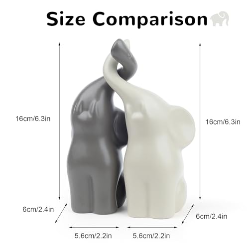 QINJIEJIE Elephant Statue Figurines 14th Ivory for Women - color: Beige & Grey