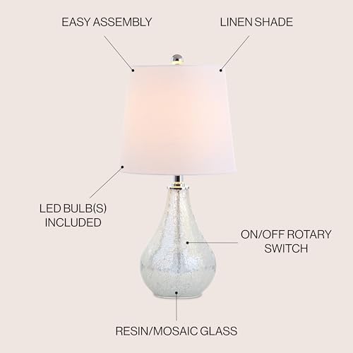 JONATHAN Y Mona Coastal Mini LED Table Lamp 20" Bedside, Mosaic White - color: White