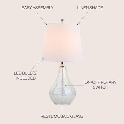 JONATHAN Y Mona Coastal Mini LED Table Lamp 20" Bedside, Mosaic White - color: White
